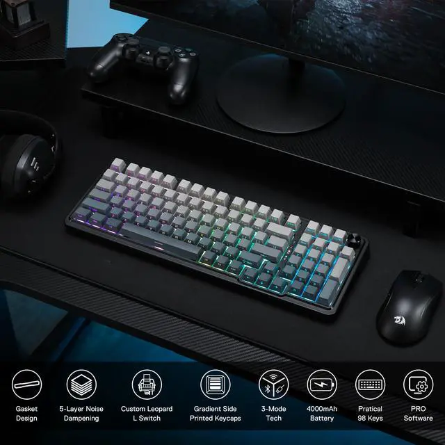 Alt view image 2 of 7 - K686 PRO 98 Keys Wireless Gasket RGB Gaming Keyboard, 3-Mode PBT Mechanical Keyboard w/Hot-Swap South-Facing RGB Socket, Dedicated Knob Control & 5-Layer Noise Dampening, Gradient PBT Keycaps