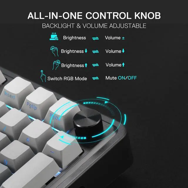 Alt view image 6 of 7 - K686 PRO 98 Keys Wireless Gasket RGB Gaming Keyboard, 3-Mode PBT Mechanical Keyboard w/Hot-Swap South-Facing RGB Socket, Dedicated Knob Control & 5-Layer Noise Dampening, Gradient PBT Keycaps