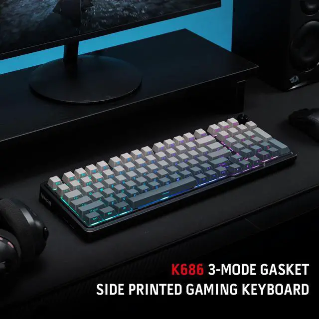 Alt view image 7 of 7 - K686 PRO 98 Keys Wireless Gasket RGB Gaming Keyboard, 3-Mode PBT Mechanical Keyboard w/Hot-Swap South-Facing RGB Socket, Dedicated Knob Control & 5-Layer Noise Dampening, Gradient PBT Keycaps