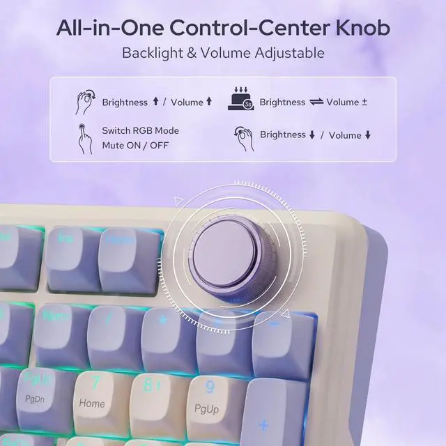 Alt view image 6 of 7 - K768 PRO 100 Keys Wireless Gasket RGB Gaming Keyboard, Massive 8000 mAh PBT Mechanical Keyboard w/Hot-Swap Socket, Dedicated Knob Control & 5-Layer Noise Dampening, Custom Yolk Linear Switch