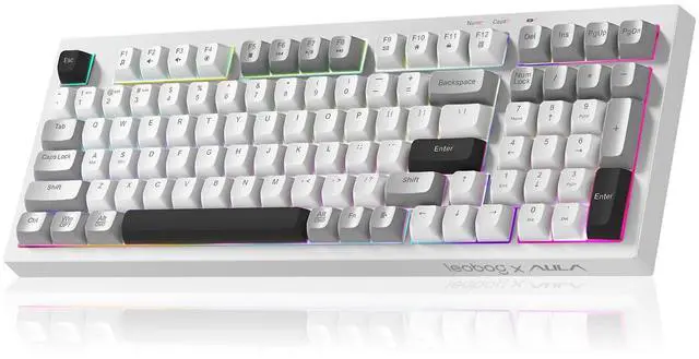 Main image of Wireless Keyboard,98 Keys Silent Computer Keyboards Creamy Color Membrane Keyboard with Number Pad RGB Backlit Rechargeable Quiet Gaming Keyboard for PC Mac Office - K99 Black&White&Grey