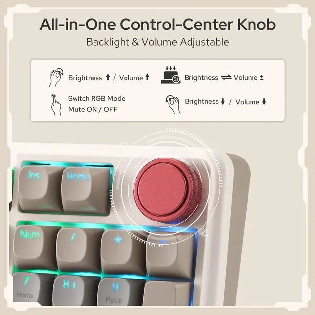 Alt view image 6 of 7 - K768 PRO 100 Keys Wireless Gasket RGB Gaming Keyboard, Massive 8000 mAh PBT Mechanical Keyboard w/Hot-Swap Socket, Dedicated Knob Control & 5-Layer Noise Dampening, Custom Yolk Linear Switch