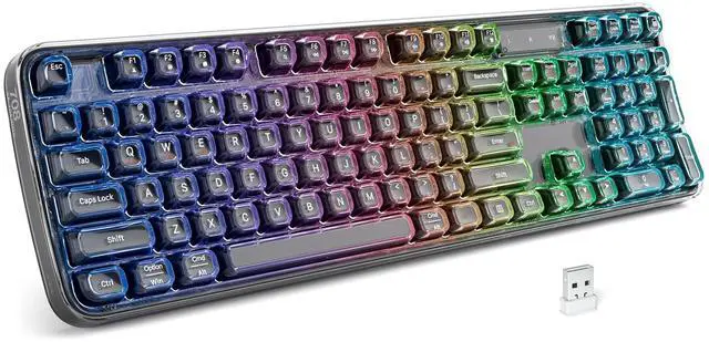 Main image of Computer Backlit Keyboard Black Crystal - Full-Size Bluetooth Wireless Rechargeable Transparent Keycap Portable Keyboards Compatible with Windows, Laptop, PC, Desktop