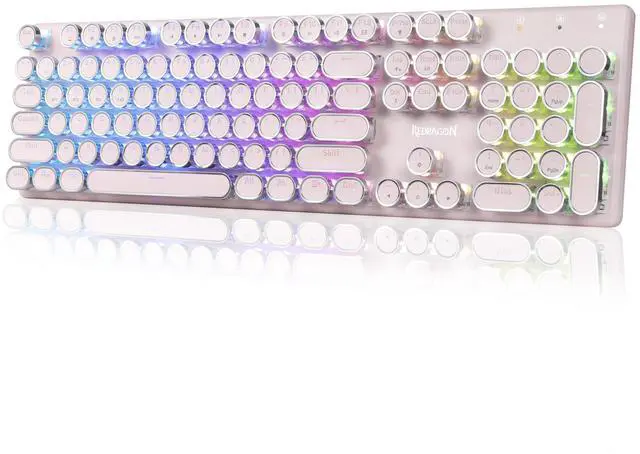 Main image of K710 Wireless Typewriter Mechanical Gaming Keyboard, Bluetooth/2.4Ghz/Wired, RGB Led Backlit, Blue Switch - Clicky, Rechargeable, Solid Metal Panel, Round Keycaps, Pink