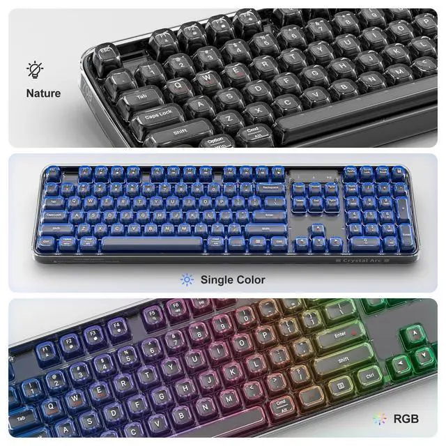 Alt view image 3 of 7 - Computer Backlit Keyboard Black Crystal - Full-Size Bluetooth Wireless Rechargeable Transparent Keycap Portable Keyboards Compatible with Windows, Laptop, PC, Desktop