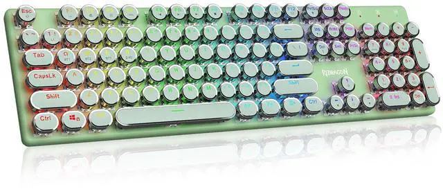 Main image of K710 Wireless Typewriter Mechanical Gaming Keyboard, Bluetooth/2.4Ghz/Wired, RGB Led Backlit, Blue Switch - Clicky, Rechargeable, Solid Metal Panel, Round Keycaps, Green