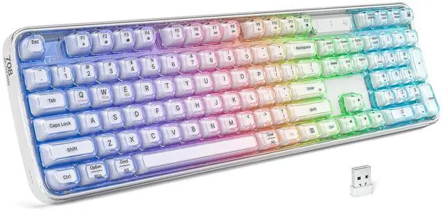 Main image of Computer Backlit Keyboard White Crystal - Full-Size Bluetooth Wireless Rechargeable Transparent Keycap Portable Keyboards Compatible with Windows, Laptop, PC, Desktop
