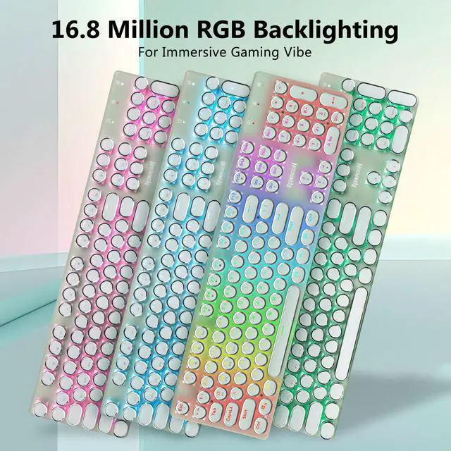 Alt view image 3 of 7 - K710 Wireless Typewriter Mechanical Gaming Keyboard, Bluetooth/2.4Ghz/Wired, RGB Led Backlit, Blue Switch - Clicky, Rechargeable, Solid Metal Panel, Round Keycaps, Green