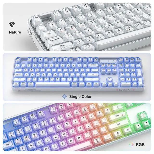 Alt view image 3 of 7 - Computer Backlit Keyboard White Crystal - Full-Size Bluetooth Wireless Rechargeable Transparent Keycap Portable Keyboards Compatible with Windows, Laptop, PC, Desktop