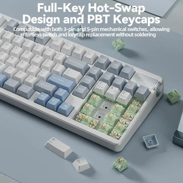 Alt view image 5 of 7 - A98-96% Mechanical Keyboard Wireless, Tri-Mode BT5.0/2.4GHz/USB-C, Creamy Keyboard with Number Pad, Gasket Structure Hot Swappable, Custom Gaming Keyboard RGB Backlit with Knob for PC