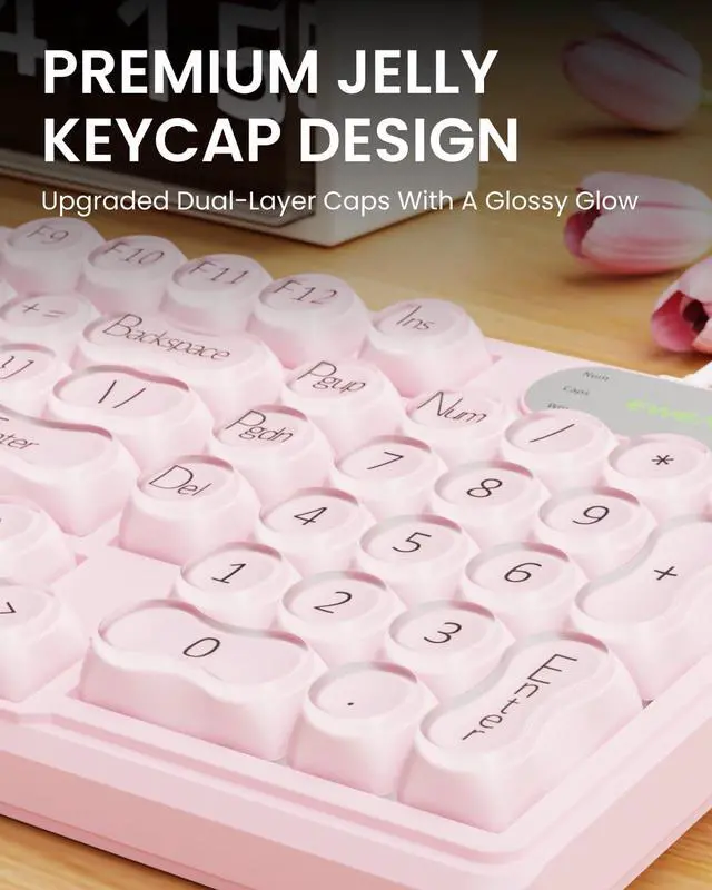 Alt view image 2 of 7 - V102 Wired Keyboard, 98 Keys Creamy Gaming Keyboard with Number Pad, Display Screen & Media Knob RGB Silent Wired Cute Computer Keyboard for Laptop PC Gamer - Pink