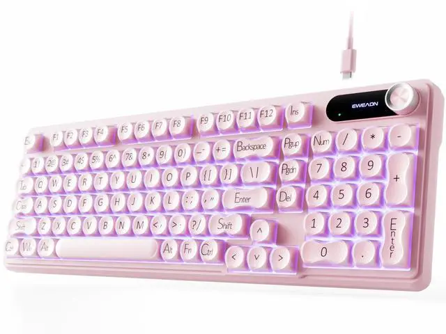 Main image of V102 Wired Keyboard, 98 Keys Creamy Gaming Keyboard with Number Pad, Display Screen & Media Knob RGB Silent Wired Cute Computer Keyboard for Laptop PC Gamer - Pink