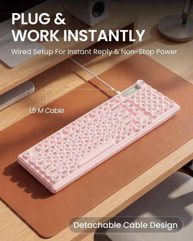 Alt view image 6 of 7 - V102 Wired Keyboard, 98 Keys Creamy Gaming Keyboard with Number Pad, Display Screen & Media Knob RGB Silent Wired Cute Computer Keyboard for Laptop PC Gamer - Pink