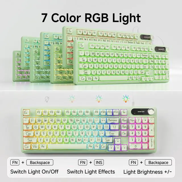 Alt view image 2 of 7 - V102 Wired Keyboard, 98 Keys Creamy Gaming Keyboard with Display Screen, Media Knob RGB Silent Wired Cute Computer Keyboard for Laptop PC Gamer - Green