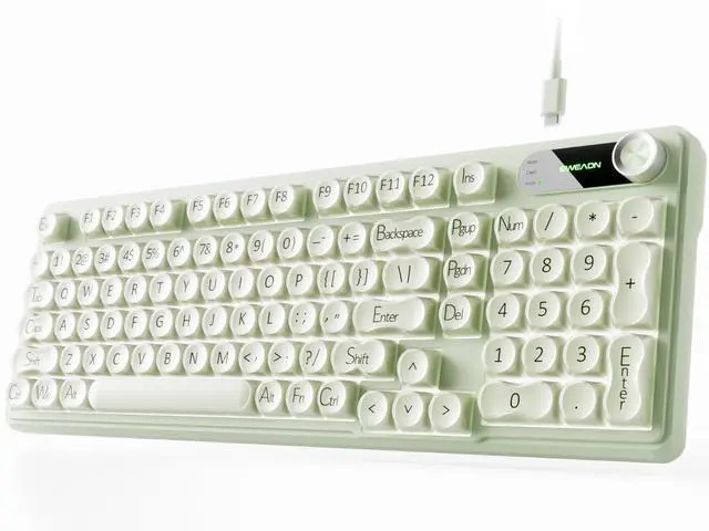Main image of V102 Wired Keyboard, 98 Keys Creamy Gaming Keyboard with Display Screen, Media Knob RGB Silent Wired Cute Computer Keyboard for Laptop PC Gamer - Green