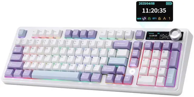 Main image of AJAZZ AK980 Mechanical Keyboard, Creamy & Thocky with Smart Display & Knob, 98% Wireless Tri-Mode BT/2.4G/USB-C, Hot Swappable, RGB Light for Win & Mac (Purple, Murad Switch)