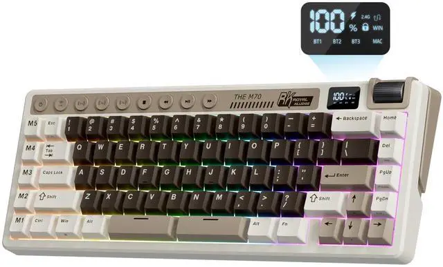 Main image of M70 Wireless Mechanical Keyboard with Macro Keys 2.4GHz/Bluetooth/Wired 75% Gaming Keyboard with 6000mAh Battery Gasket-Mount Display & Knob RGB Hot-Swappable Linear Cream Switch