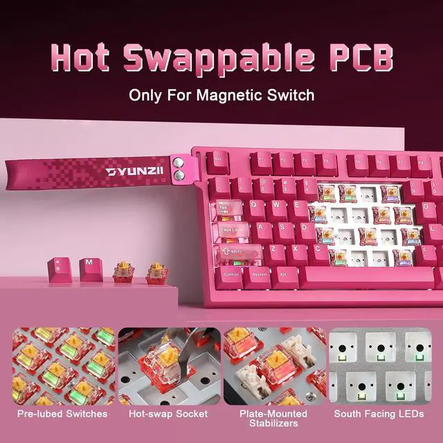 Alt view image 7 of 7 - RT75 PRO Wireless Gaming Keyboard,Hall Effect Mechanical Rapid Trigger Magnetic Keyboard Bluetooth/USB-C/2.4G Dual 8KHz Polling Rate &128K Scan,RGB Backlit,TGL/SOCD/DKS/MT (Pink,Red Switch)