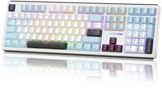 Main image of K771 Wireless Mechanical Keyboard, 108-Key Gaming Keyboard with 4 Extra Hotkeys, 5-Layer Noise Dampening, Pre-lubed Linear Switches, Hot-swap Custom RGB Keyboard for PC/Mac - Blue&White