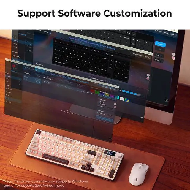Alt view image 6 of 7 - Wireless Gaming Keyboard, 98-Key Tri-Mode (BT/2.4G/Wired) RGB Computer Keyboard with Knob & Display, Fade-Resistant PBT Keycaps & 4000mAh Battery, Compatible with Windows/Mac - White Gray