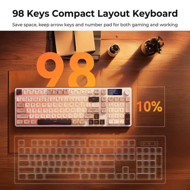 Alt view image 7 of 7 - Wireless Gaming Keyboard, 98-Key Tri-Mode (BT/2.4G/Wired) RGB Computer Keyboard with Knob & Display, Fade-Resistant PBT Keycaps & 4000mAh Battery, Compatible with Windows/Mac - White Gray