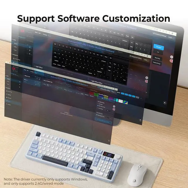 Alt view image 6 of 7 - Wireless Gaming Keyboard, 98-Key Tri-Mode (BT/2.4G/Wired) RGB Computer Keyboard with Knob & Display, Fade-Resistant PBT Keycaps & 4000mAh Battery, Compatible with Windows/Mac - White Blue