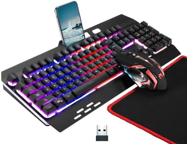 Main image of Wireless RGB Gaming Keyboard and Mouse - Rechargeable Backlit,Long Battery Life,Metal Panel Mechanical Feel with Palm Rest,7 Color Gaming Mouse and Mouse Pad for Game and Work