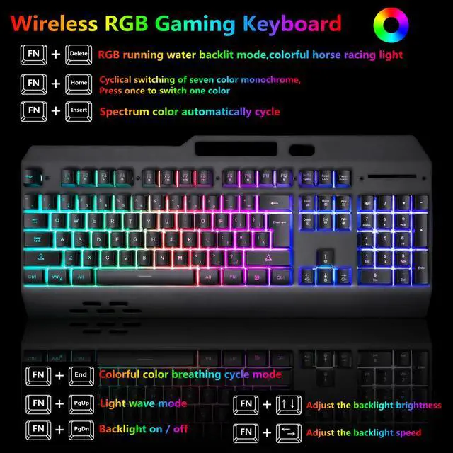 Alt view image 3 of 7 - Wireless RGB Gaming Keyboard and Mouse - Rechargeable Backlit,Long Battery Life,Metal Panel Mechanical Feel with Palm Rest,7 Color Gaming Mouse and Mouse Pad for Game and Work
