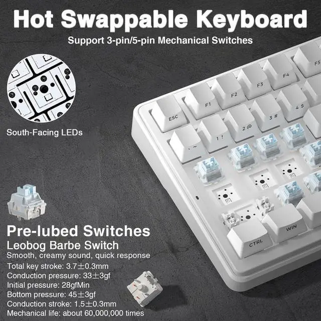 Alt view image 5 of 7 - F99 Wireless Mechanical Keyboard,Triple-Mode(BT5.0/2.4GHz/USB-C),Gasket Mounted Creamy Keyboard with Linear Switches, Side Printed PBT Keycaps,RGB Backlit PC Gaming Keyboards for Win/Mac
