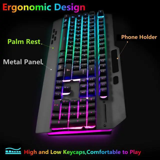 Alt view image 5 of 7 - Wireless RGB Gaming Keyboard and Mouse - Rechargeable Backlit,Long Battery Life,Metal Panel Mechanical Feel with Palm Rest,7 Color Gaming Mouse and Mouse Pad for Game and Work