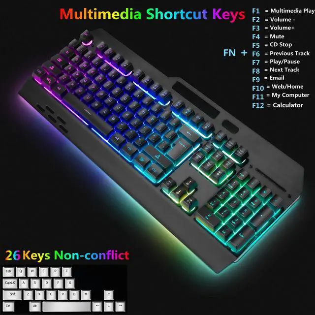 Alt view image 6 of 7 - Wireless RGB Gaming Keyboard and Mouse - Rechargeable Backlit,Long Battery Life,Metal Panel Mechanical Feel with Palm Rest,7 Color Gaming Mouse and Mouse Pad for Game and Work