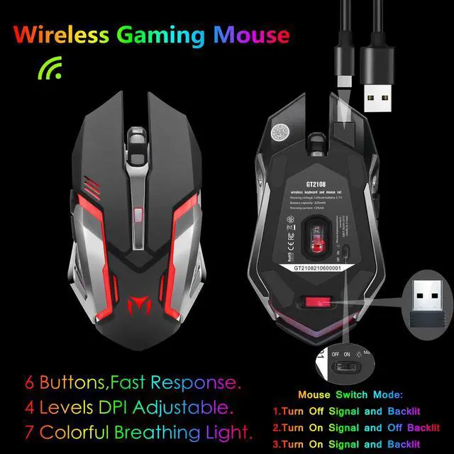 Alt view image 7 of 7 - Wireless RGB Gaming Keyboard and Mouse - Rechargeable Backlit,Long Battery Life,Metal Panel Mechanical Feel with Palm Rest,7 Color Gaming Mouse and Mouse Pad for Game and Work