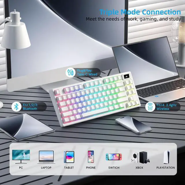 Alt view image 4 of 7 - 75% Wireless Mechanical Keyboard with Color Multimedia Screen