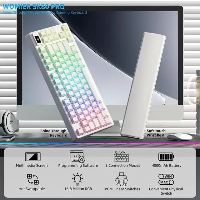Alt view image 2 of 7 - 75% Wireless Mechanical Keyboard with Color Multimedia Screen