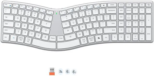 Main image of Wireless Ergonomic Keyboard, S-Curve Design Split Keyboard, 2.4G USB-A & Dual Bluetooth Keyboards, Slim Low-Profile Keys, Type-C Rechargeable, Full-Size Layout for Windows/Mac/PC/Laptop, White