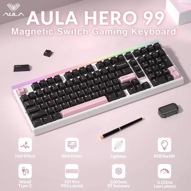 Alt view image 2 of 7 - Hero 99 Wired Gaming Keyboard, Hall Effect Keyboard with Rapid Trigger Mode, Hot Swappable Magnetic Switch Keyboard with Number Pad, Web Driver,RGB Backlit Mechanical Keyboard for Office PC Gamer