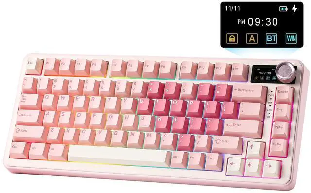 Main image of B75 PRO MAX QMK/VIA Wireless Mechanical Keyboard,75% Layout with Screen and Knob,Custom Hot Swap Gasket,Creamy Pre-lubed Switches,Bluetooth/Type-C/2.4G for Win/Mac (Pink Heart,Milk V2 Switch)