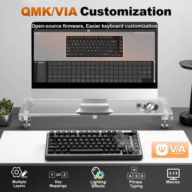 Alt view image 6 of 7 - B75 PRO MAX QMK/VIA Wireless Mechanical Keyboard,75% Layout with Screen and Knob,Custom Hot Swap Gasket,Creamy Pre-lubed Switches,Bluetooth/Type-C/2.4G for Win/Mac (Black,Milk V2 Switch)