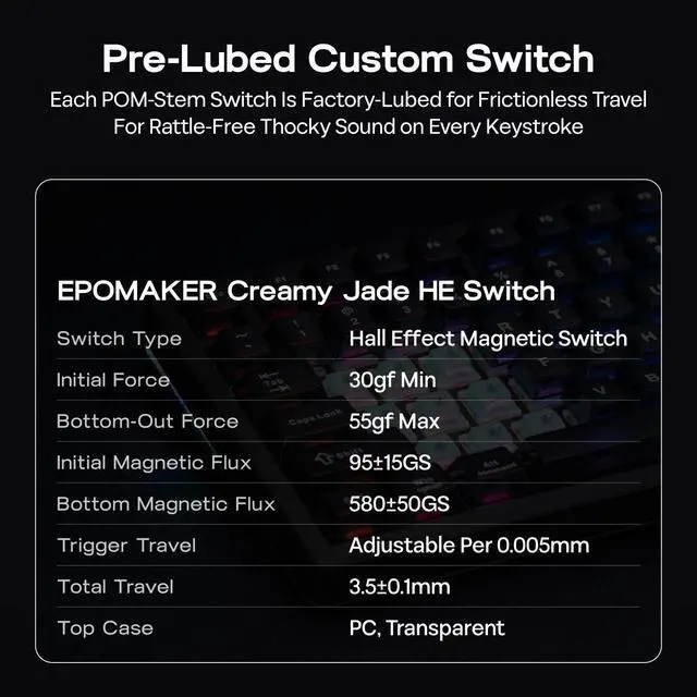 Alt view image 7 of 7 - HE75 V2 Hall Effect Gaming Keyboard, 8K Polling & 0.1ms, 8000mAh & 2.4Ghz/BT, Hot Swap Key & Knob, 0.005mm Adjustable Actuation, Rapid Triggering, Creamy & Thocky (Black)