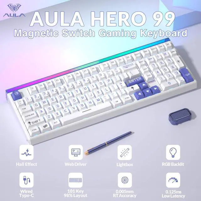 Alt view image 2 of 7 - Hero 99 Wired Gaming Keyboard, Hall Effect Keyboard with Rapid Trigger Mode, Hot Swappable Magnetic Switch Keyboard with Number Pad, Web Driver,RGB Backlit Mechanical Keyboard for Office PC Gamer