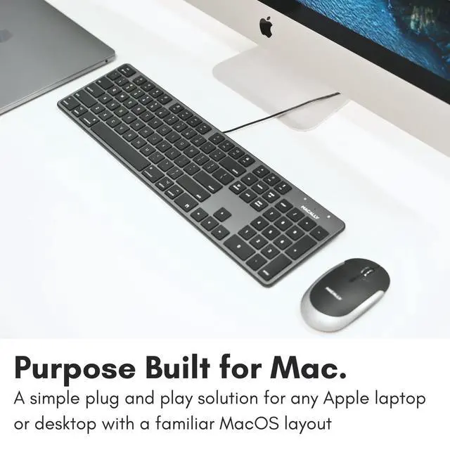 Alt view image 2 of 7 - USB Wired Keyboard for Mac - Compatible Full Size Apple Keyboard with 104 Key Layout & 16 Shortcut Keys - Scissor Keycaps for Tactile Typing for Mac mini, MacBook Pro/Air, iMac