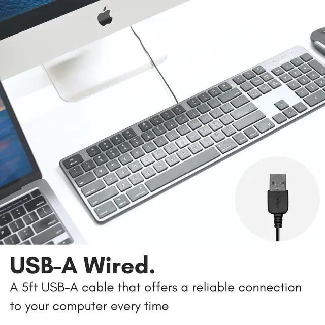 Alt view image 3 of 7 - USB Wired Keyboard for Mac - Compatible Full Size Apple Keyboard with 104 Key Layout & 16 Shortcut Keys - Scissor Keycaps for Tactile Typing for Mac mini, MacBook Pro/Air, iMac