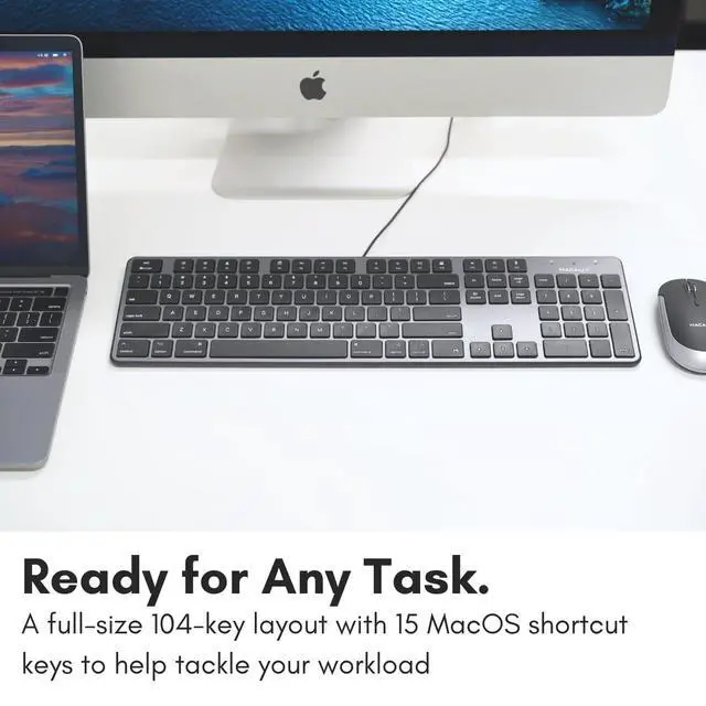 Alt view image 4 of 7 - USB Wired Keyboard for Mac - Compatible Full Size Apple Keyboard with 104 Key Layout & 16 Shortcut Keys - Scissor Keycaps for Tactile Typing for Mac mini, MacBook Pro/Air, iMac