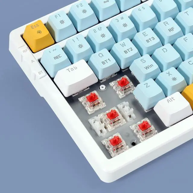 Alt view image 3 of 6 - Wireless Mechanical Keyboard, Triple Mode 2.4G/USB-C/BT Gaming Keyboards 100 Keys Ice-Blue Backlit, Red Switch Keyboard | Rechargeable Mechanical Gaming Keyboards | Ice Blue/W/Y
