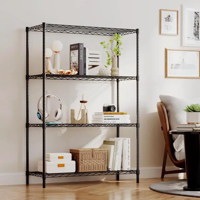 Alt view image 2 of 7 - 4-Tier Wire Storage Shelves | 36x14x54 | Black | with Adjustable Racks | Heavy-Duty Metal Shelf, Holds Upto 1000 lbs | No-Tool Assembly | Ideal for Home & Garage Shelving