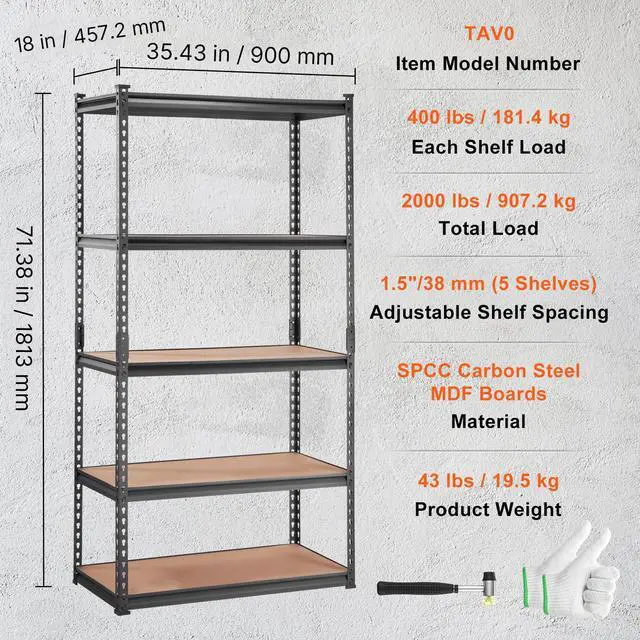 Alt view image 7 of 7 - Storage Shelves 5-Tier Adjustable 2000 lbs 36"x18"x72" Shelving Unit