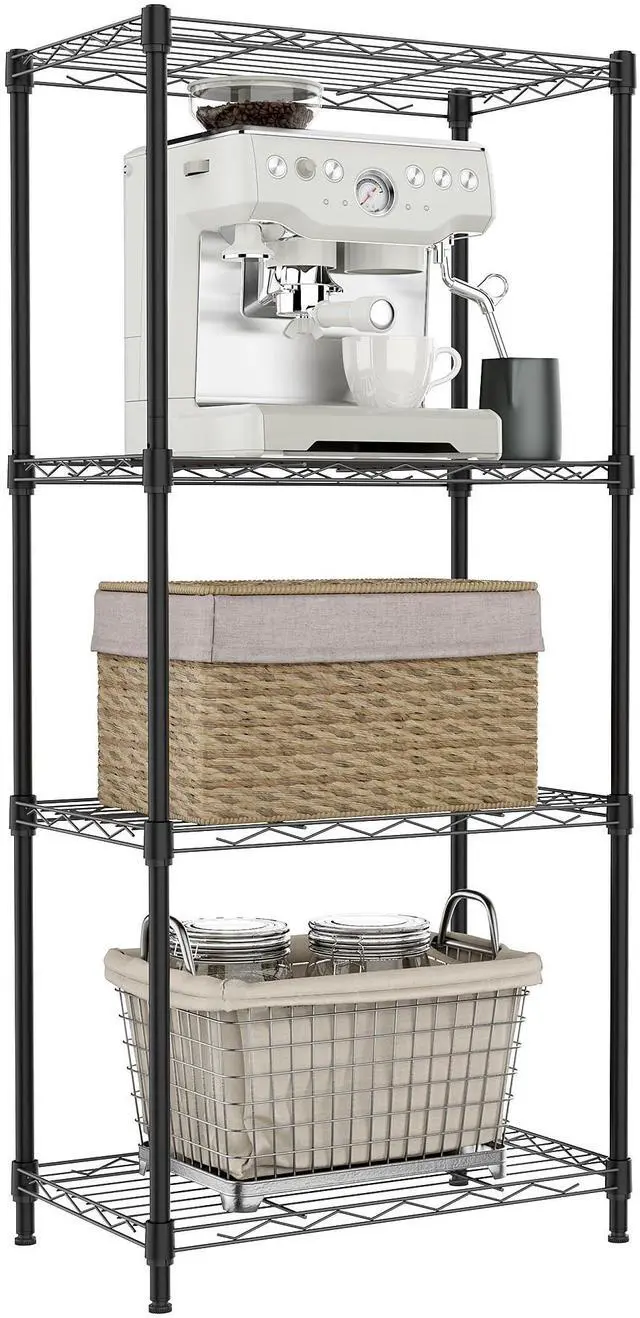 Main image of 4 Tier Metal Wire Shelf Unit, Black Storage Rack Organizer for Kitchen, Bedroom, Living Room or Laundry Room, 17.7" W x 11.8" D x 41.9" H