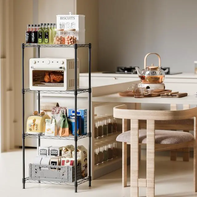 Alt view image 2 of 7 - 4 Tier Metal Wire Shelf Unit, Black Storage Rack Organizer for Kitchen, Bedroom, Living Room or Laundry Room, 17.7" W x 11.8" D x 41.9" H