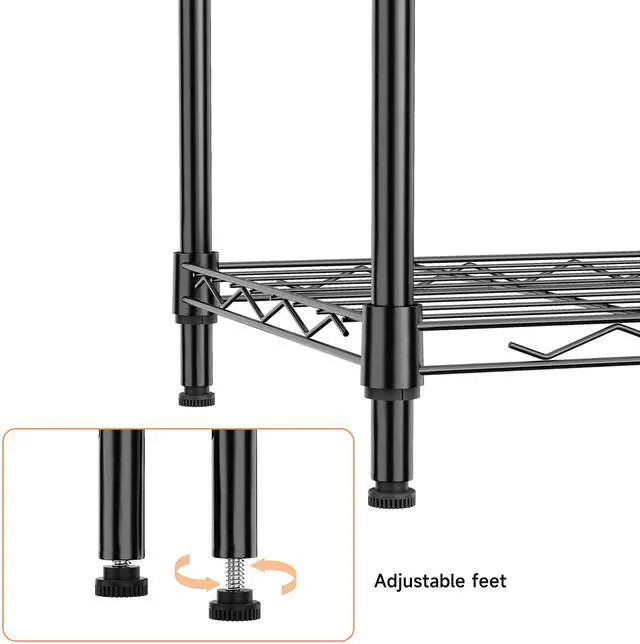 Alt view image 6 of 7 - 4 Tier Metal Wire Shelf Unit, Black Storage Rack Organizer for Kitchen, Bedroom, Living Room or Laundry Room, 17.7" W x 11.8" D x 41.9" H