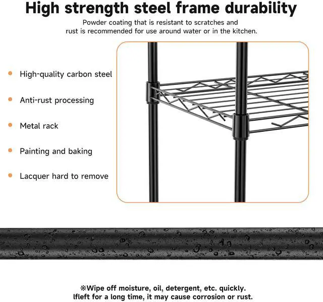 Alt view image 7 of 7 - 4 Tier Metal Wire Shelf Unit, Black Storage Rack Organizer for Kitchen, Bedroom, Living Room or Laundry Room, 17.7" W x 11.8" D x 41.9" H
